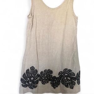 Banana Republic Botanical Embroidered Linen Mini Dress in Cream with Black Leaf